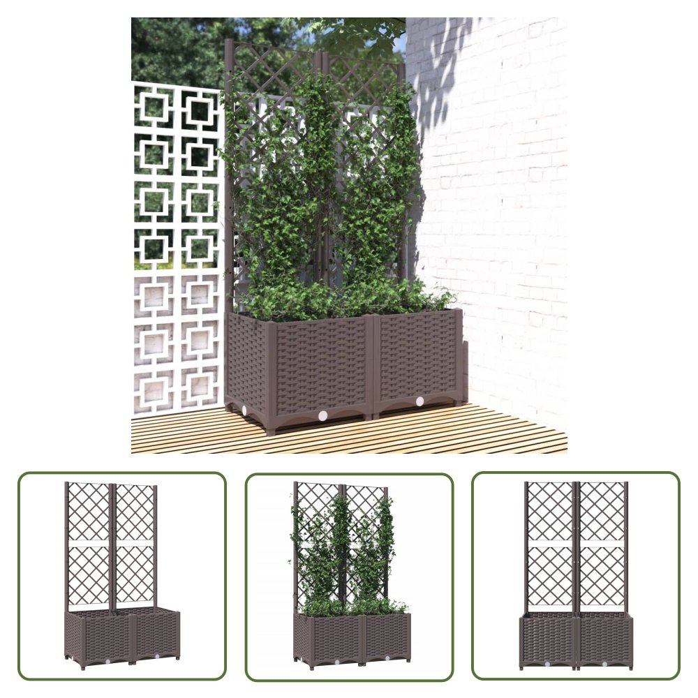 The Living Store Donica ogrodowa z kratką - brązowa - 80x40x136 cm - PP - Donica Ogrodowa