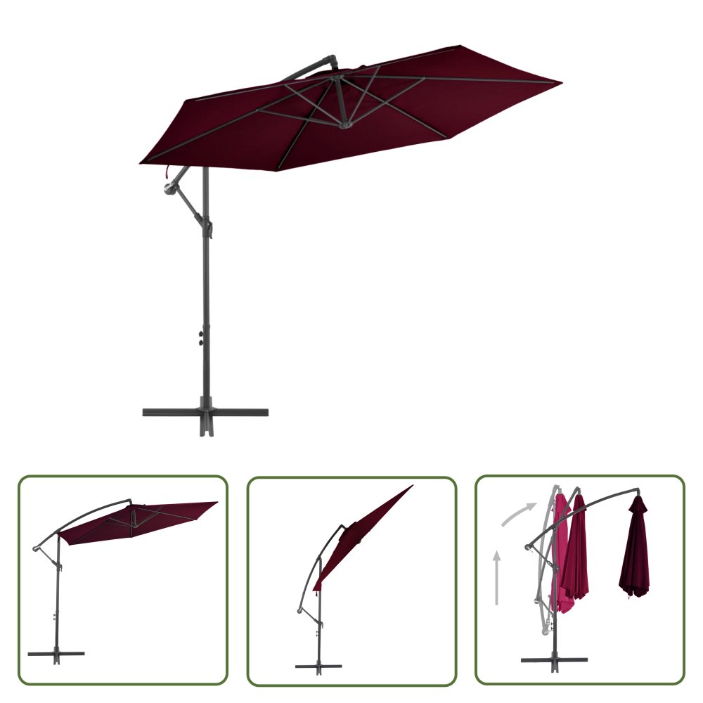 The Living Store Parasol wiszący na aluminiowym słupku - bordowy - 300 cm - Parasol Wiszący