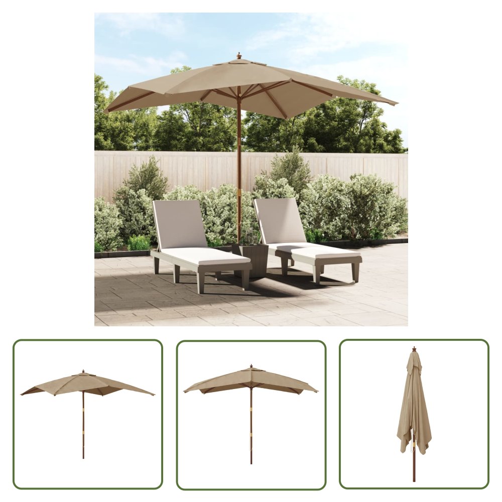 The Living Store Parasol ogrodowy na drewnianym słupku - taupe - 300x300x273 cm - Parasol Ogrodowy