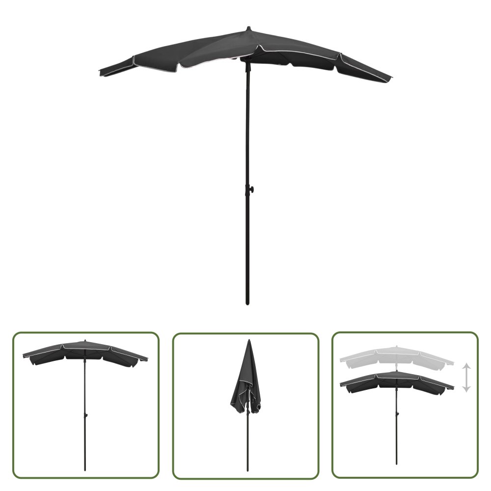 The Living Store Parasol ogrodowy na słupku - 200x130 cm - antracytowy - Parasol Ogrodowy