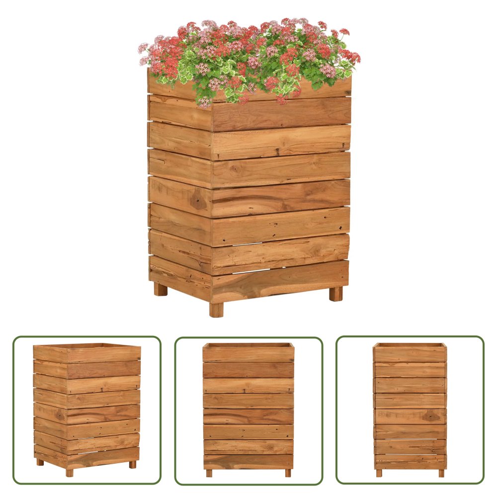 The Living Store Podwyższona donica 50x40x72 cm - drewno tekowe z recyklingu/stal - Podwyższona Donica