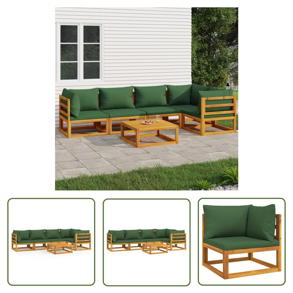The Living Store 6-cz. zestaw wypoczynkowy do ogrodu - zielone poduszki - drewno - Zestaw Wypoczynkowy Do Ogrodu