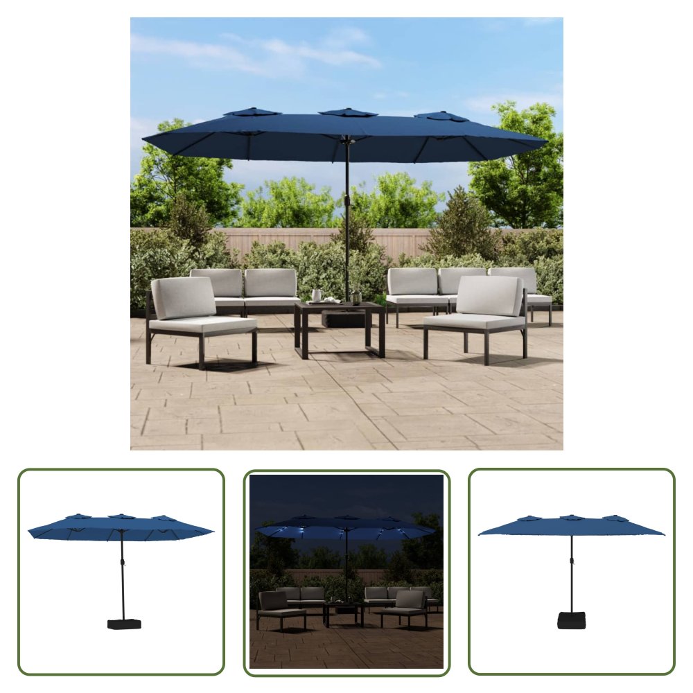 The Living Store Podwójny parasol ogrodowy z LED - niebieski - 449x245 cm - Parasol Ogrodowy