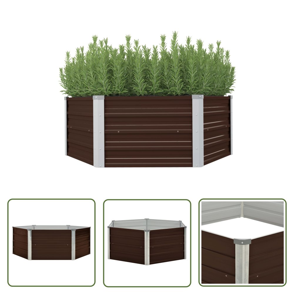 The Living Store Donica do podniesionej grządki - brązowa - 129x129x46 cm - stal - Skrzynia Do Podniesionej Grządki