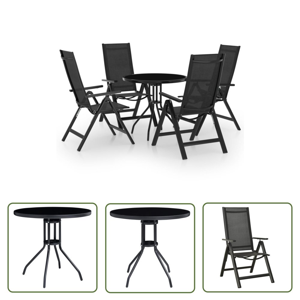 The Living Store 5-cz. zestaw mebli bistro - czarny i antracytowy - Zestaw Bistro