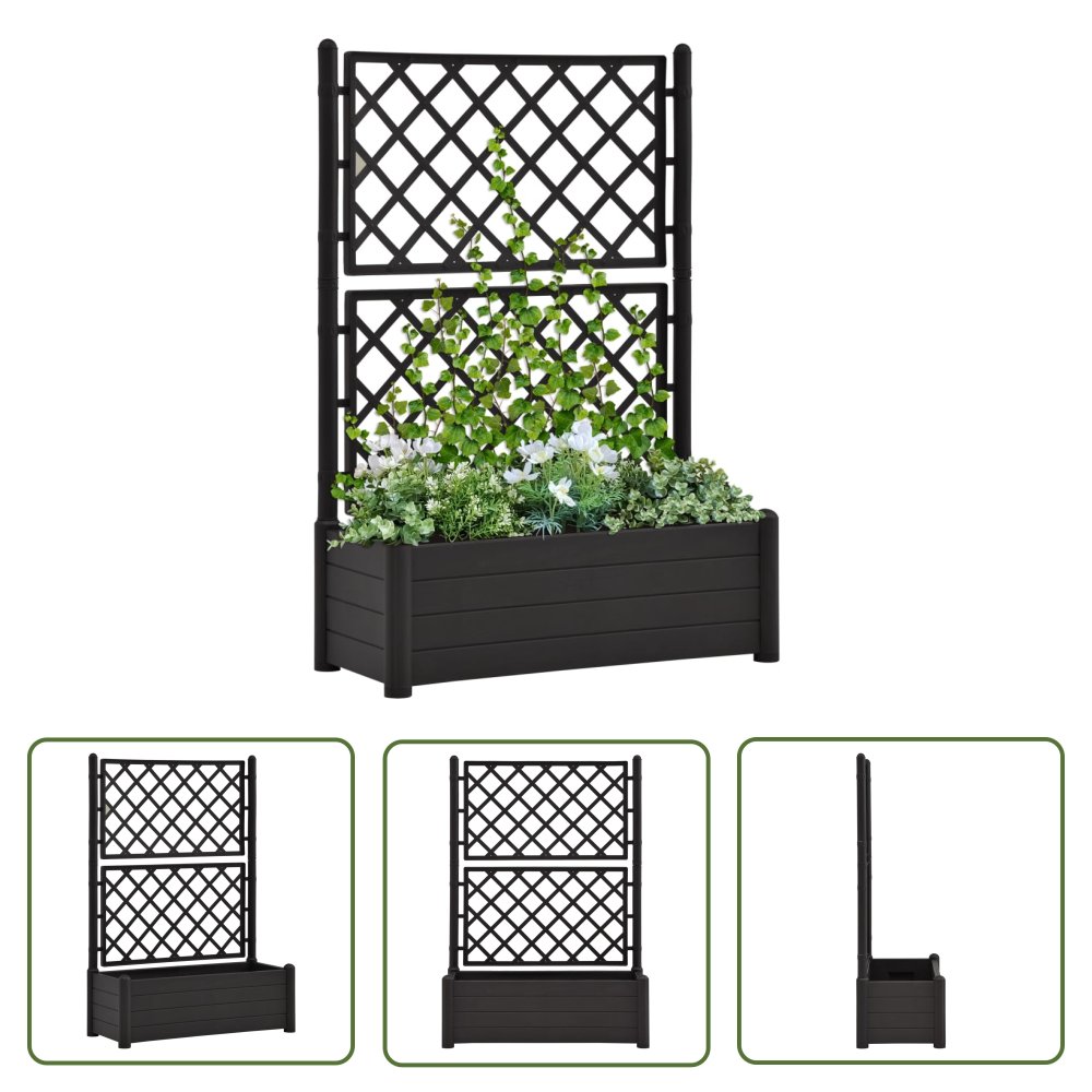 The Living Store Skrzynia na rośliny z trejażem - 100x43x142 cm - PP - antracyt - Donica Ogrodowa