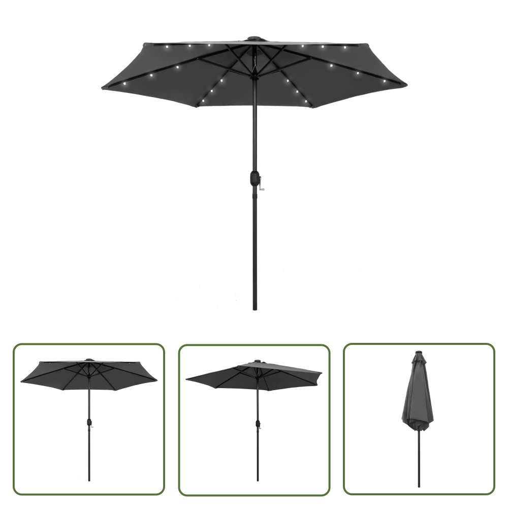 The Living Store Parasol ogrodowy z LED i aluminiowym słupkiem - 270 cm - antracyt - Parasol Ogrodowy