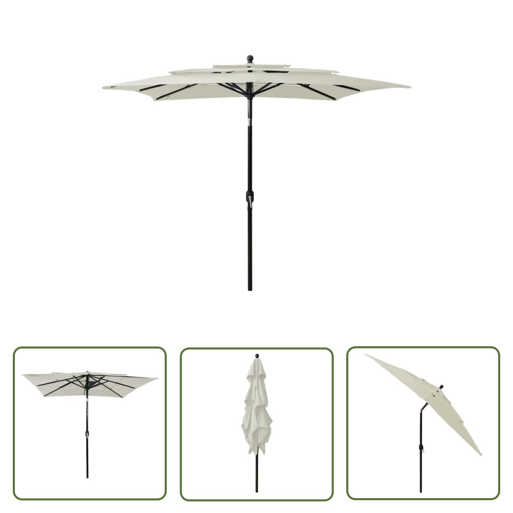 The Living Store 3-poziomowy parasol na aluminiowym słupku - piaskowy - 2 -5x2 -5 m - Parasol Ogrodowy