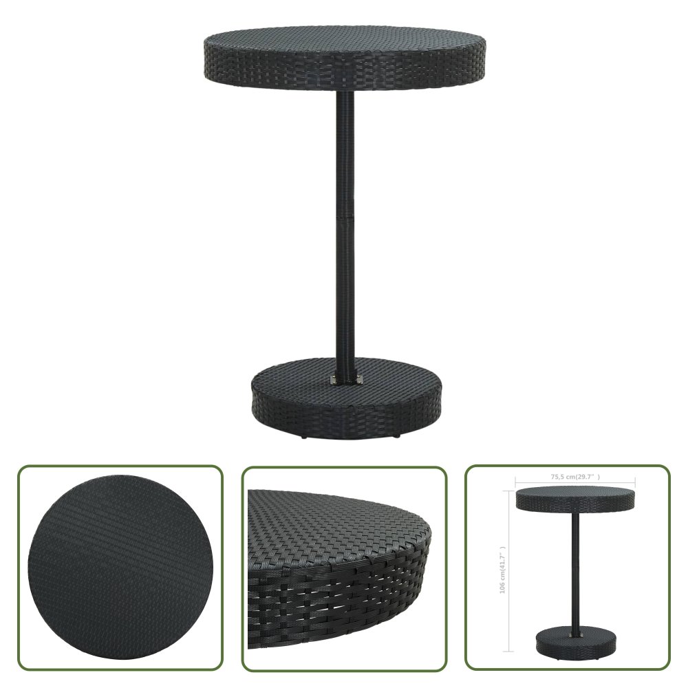 The Living Store Stolik ogrodowy - czarny - 75 -5 x 106 cm - polirattan - Stolik Ogrodowy