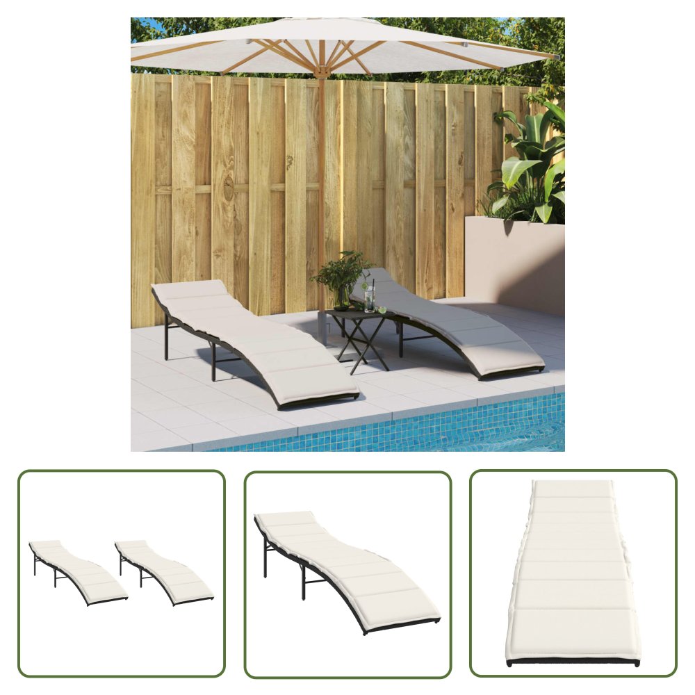 The Living Store Leżaki z poduszkami - 2 szt. - czarne - polirattan - Leżak