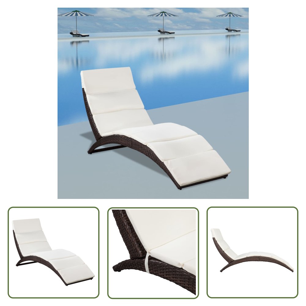 The Living Store Leżak ogrodowy składany - z poduszką - polirattan - brązowy - Leżak