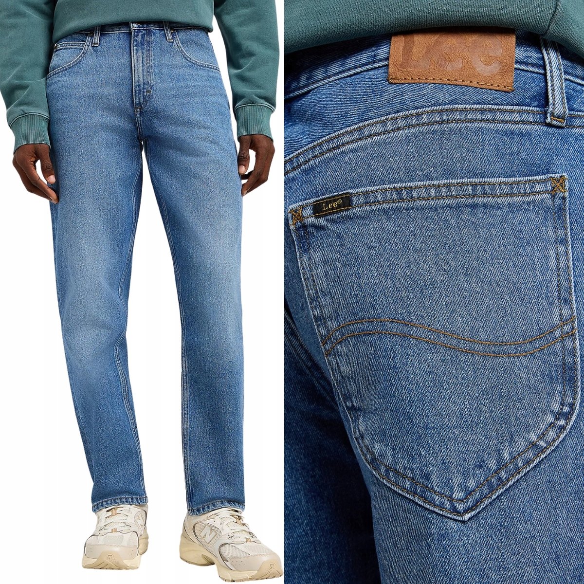 Lee OSCAR Dark Days LUŹNE ZWĘŻANE SPODNIE JEANSOWE BLUE DżINS W34 L34