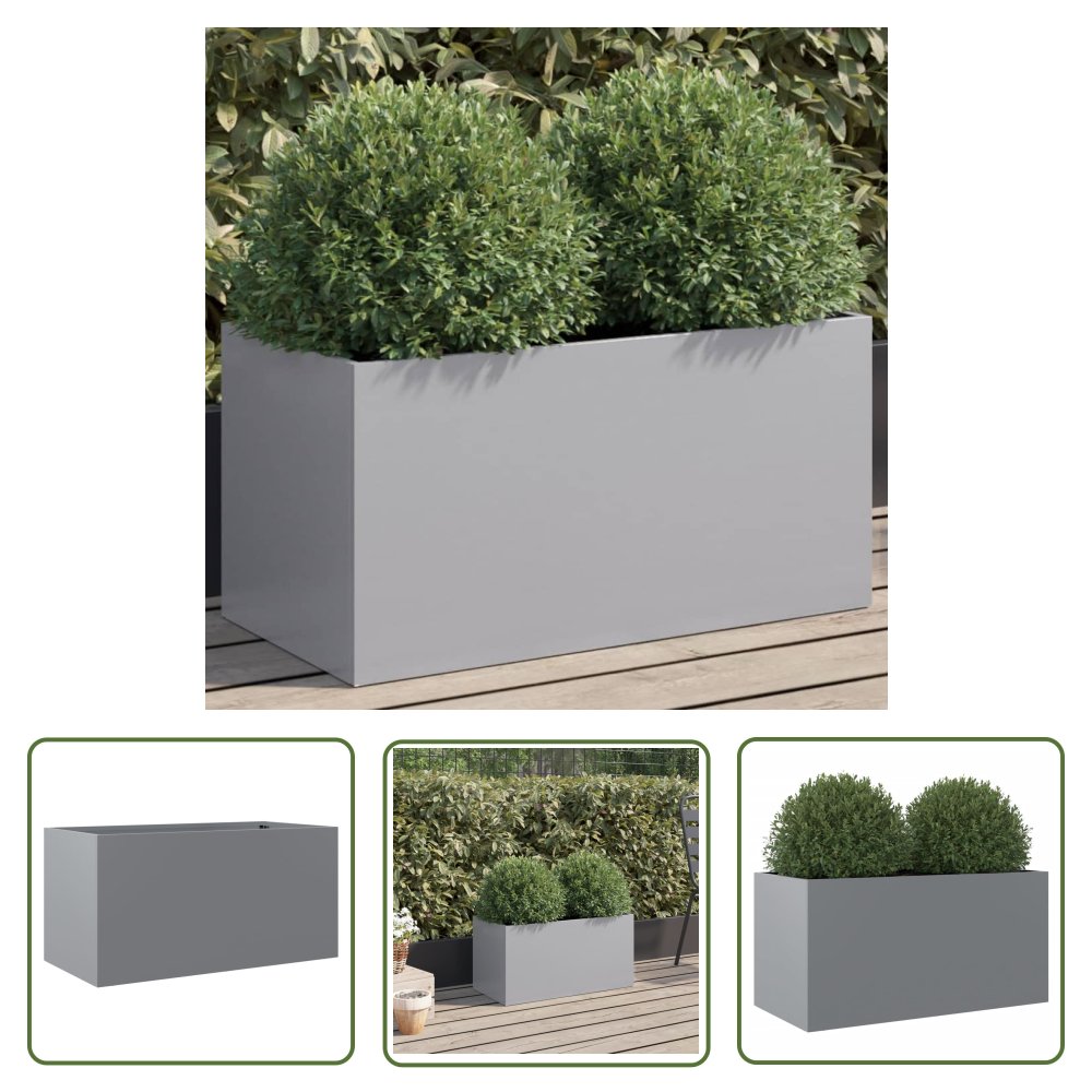 The Living Store Donica - srebrna - 62x30x29 cm - stal galwanizowana - Doniczka