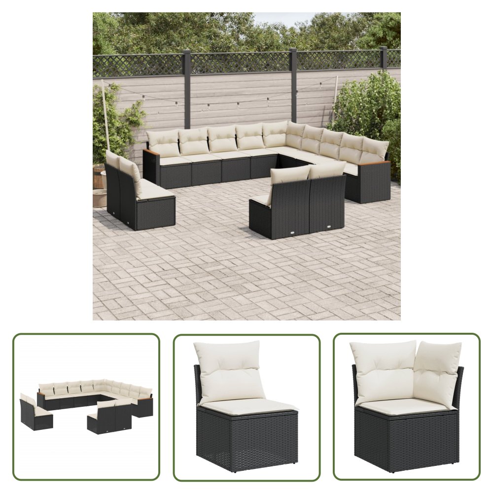 The Living Store 13-cz. zestaw mebli do ogrodu - poduszki - czarny - rattan PE - Sofa Ogrodowa