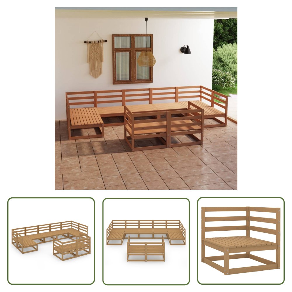 The Living Store 9-cz. zestaw mebli wypoczynkowych do ogrodu - drewno sosnowe - Zestaw Wypoczynkowy Do Ogrodu