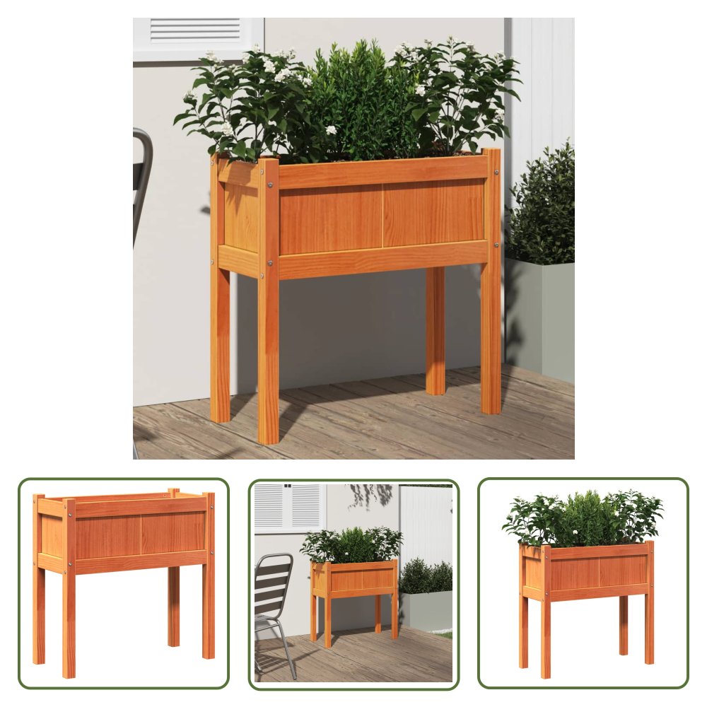 The Living Store Donica ogrodowa na nogach - woskowy brąz - 70x31x70 cm - sosnowa - Doniczka