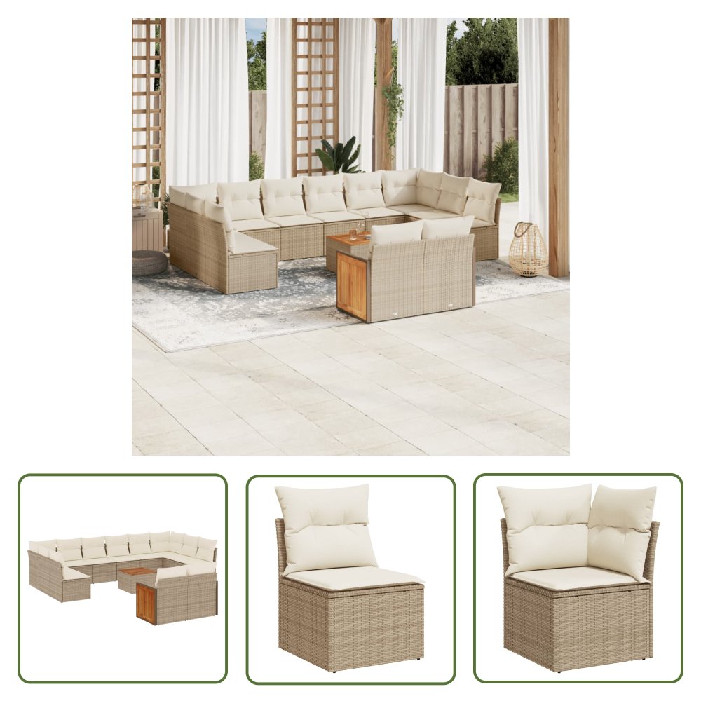 The Living Store 13-cz. zestaw mebli ogrodowych z poduszkami - beżowy - polirattan - Sofa Ogrodowa