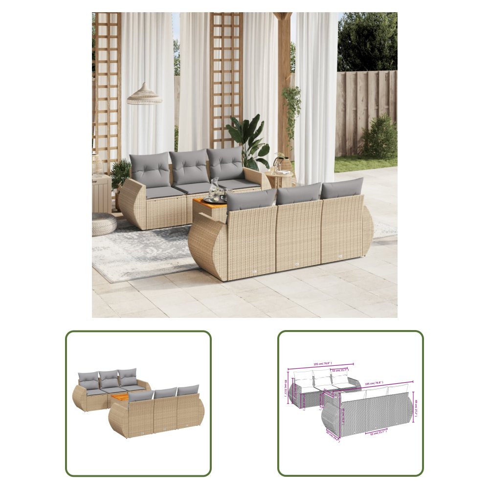 The Living Store 7-cz. zestaw wypoczynkowy do ogrodu - z poduszkami - beżowy - Sofa Ogrodowa