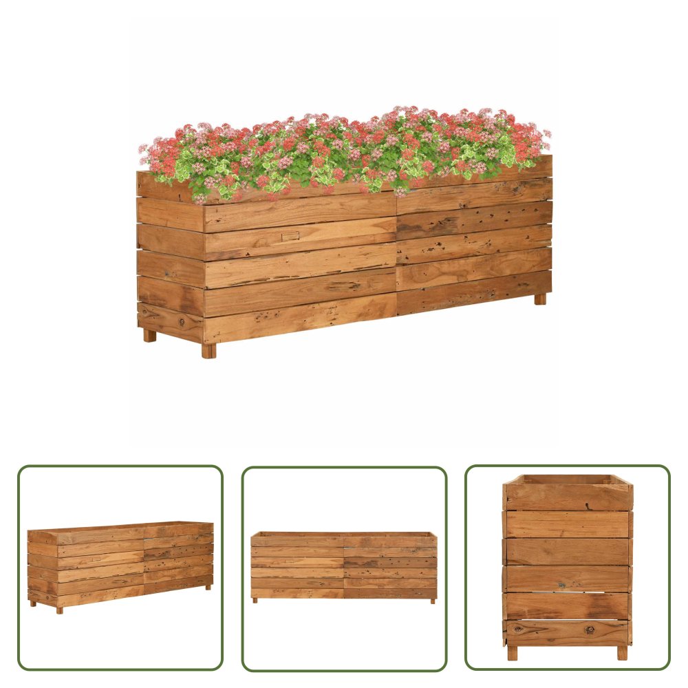 The Living Store Podwyższona donica 150x40x55 cm drewno tekowe z recyklingu/stal - Podwyższona Donica
