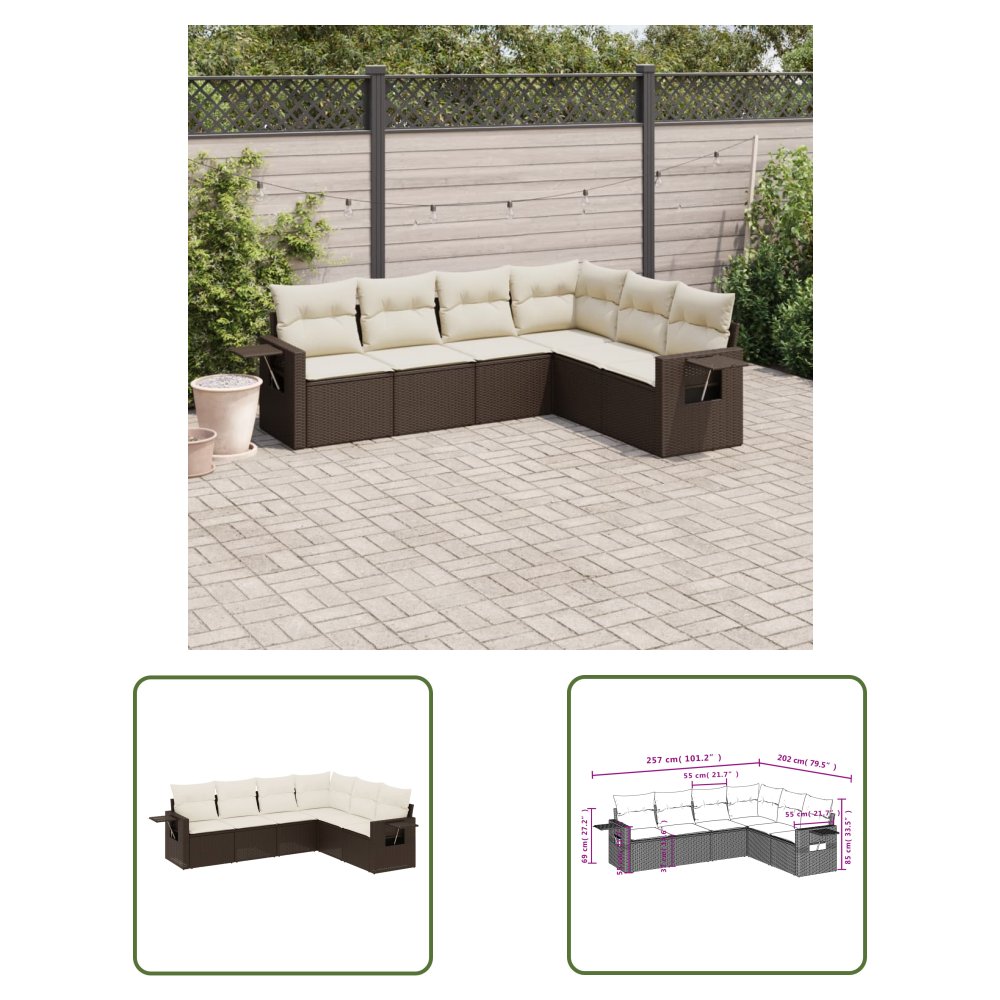 The Living Store 6-cz. zestaw wypoczynkowy do ogrodu - z poduszkami - brązowy - Sofa Ogrodowa