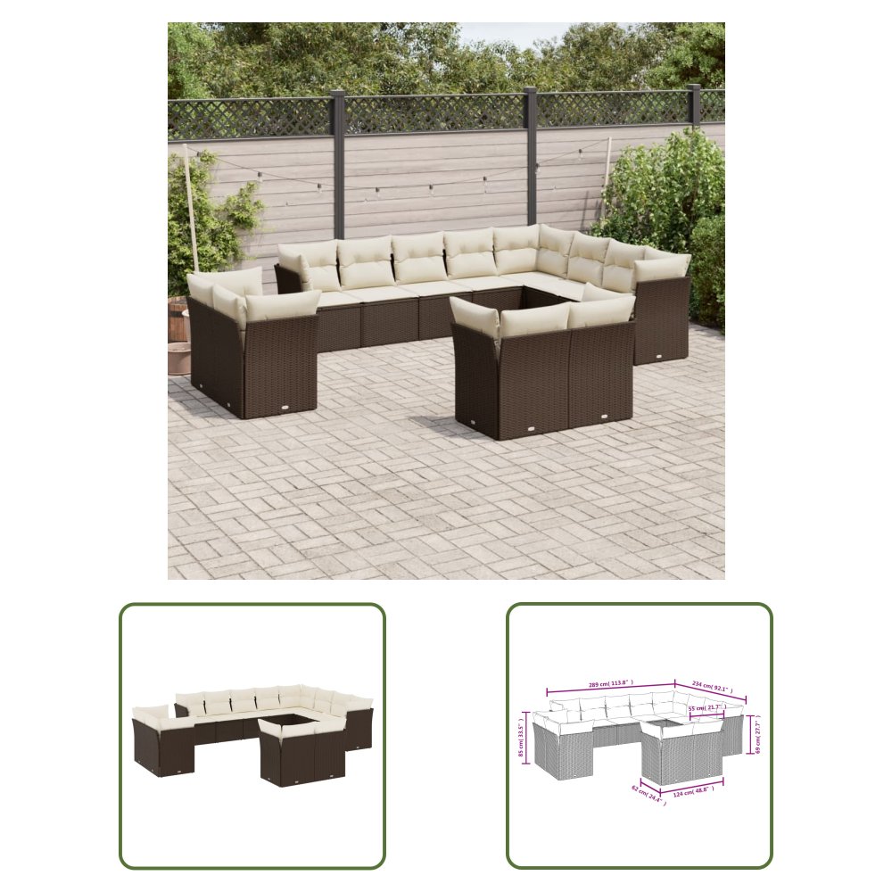 The Living Store 12-cz. zestaw mebli do ogrodu - z poduszkami brązowe polirattan - Sofa Ogrodowa