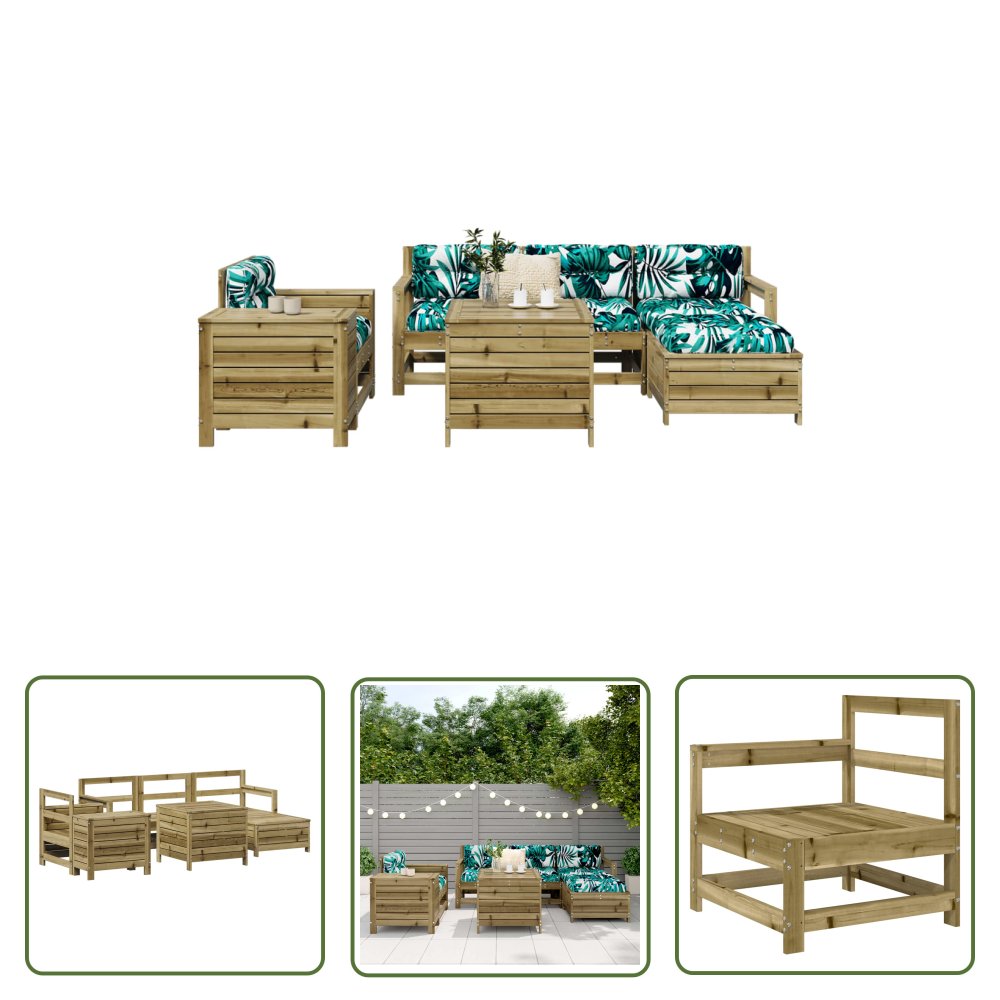 The Living Store 7-cz. zestaw wypoczynkowy do ogrodu - impregnowana sosna - Zestaw Wypoczynkowy Do Ogrodu