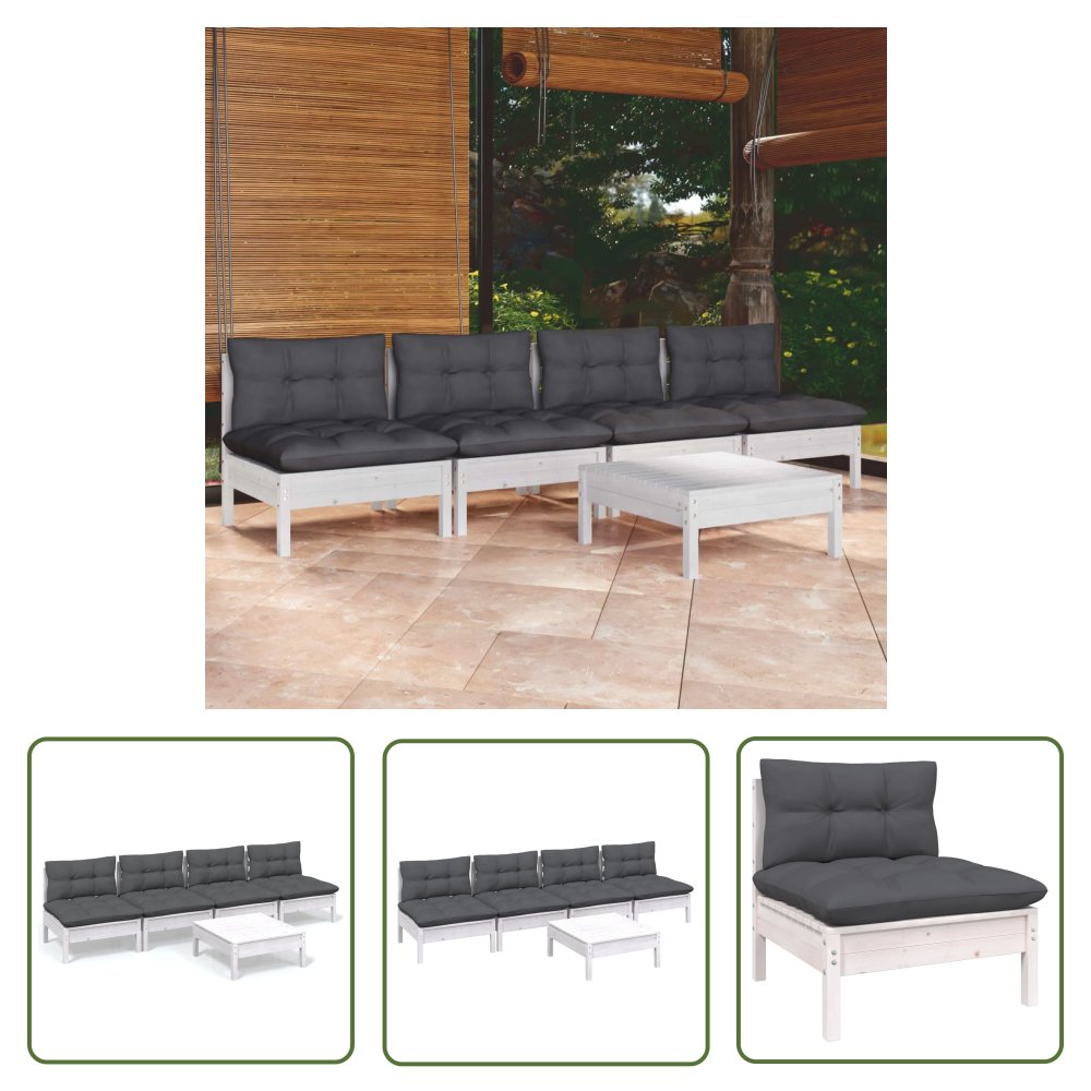 The Living Store 5-cz. zestaw wypoczynkowy do ogrodu - antracytowe poduszki - sosna - Komplet Mebli Ogrodowych