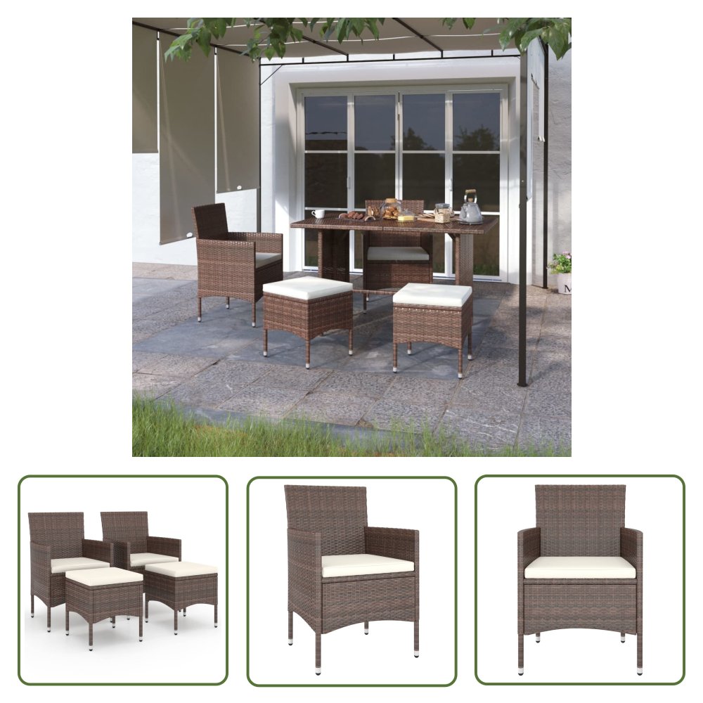 The Living Store 4-cz. zestaw krzeseł i stołków ogrodowych - rattan PE - brązowy - Krzesło Ogrodowe