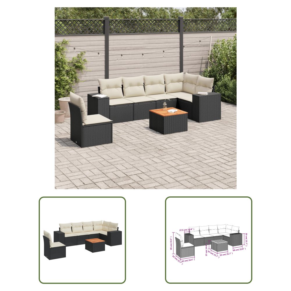The Living Store 7-cz. zestaw wypoczynkowy do ogrodu - z poduszkami - czarny - Sofa Ogrodowa