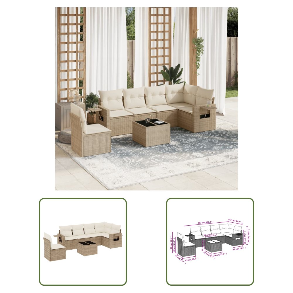 The Living Store 7-cz. zestaw wypoczynkowy do ogrodu - z poduszkami - beżowy - Sofa Ogrodowa