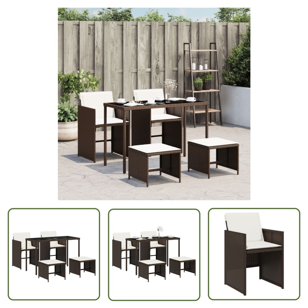 The Living Store 5-cz. zestaw mebli ogrodowych z poduszkami - brązowy - polirattan - Meble Ogrodowe