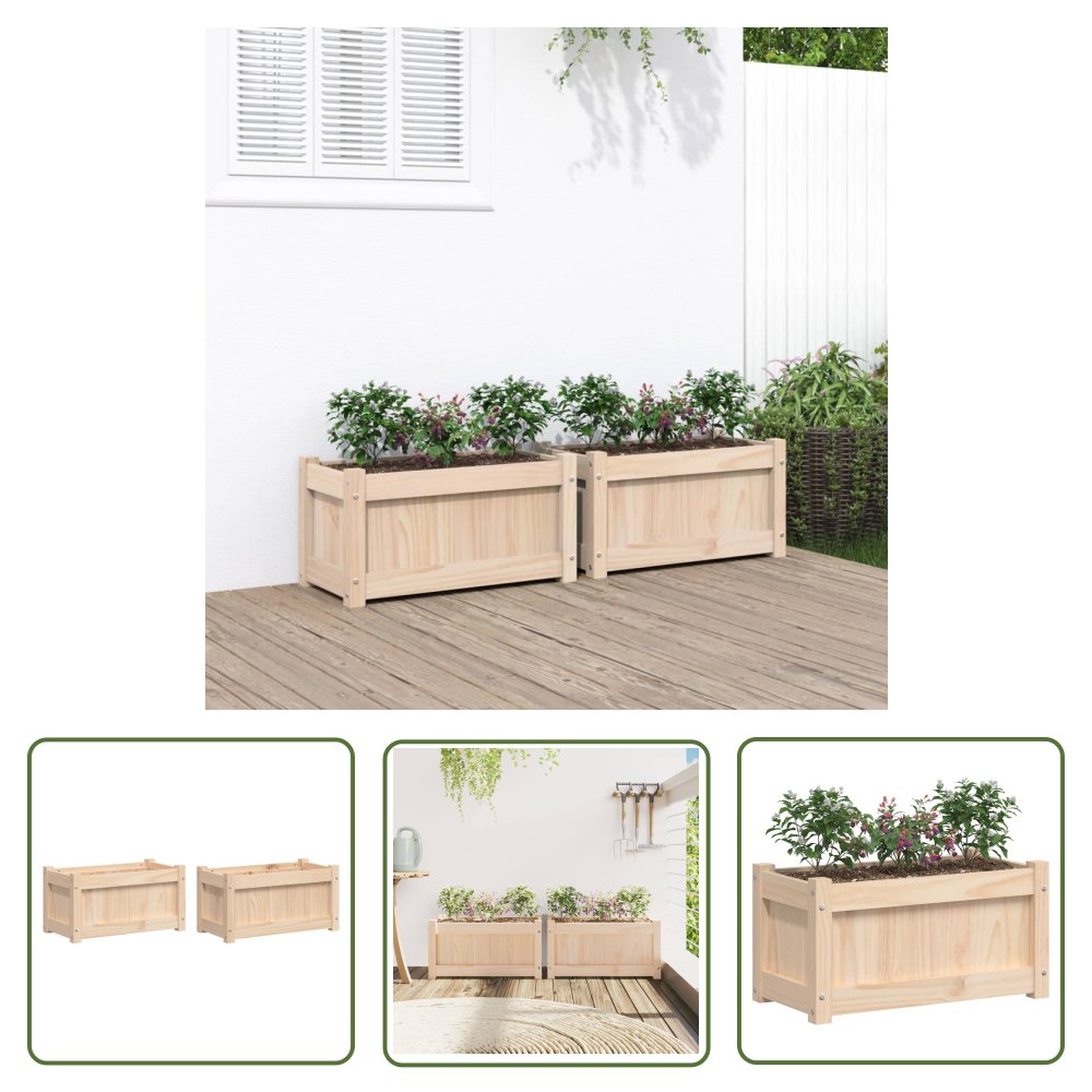The Living Store Donice ogrodowe - 2 szt. - lite drewno sosnowe - Donica
