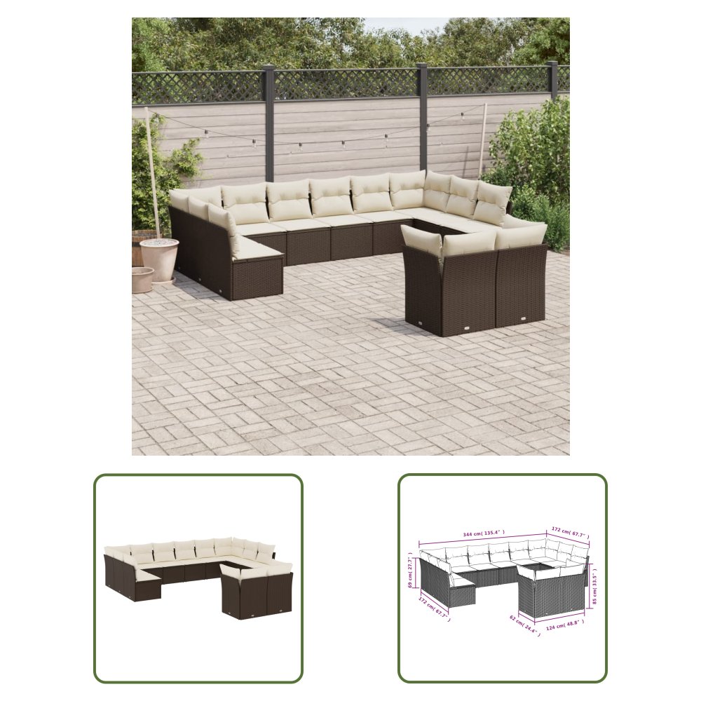 The Living Store 12-cz. zestaw mebli do ogrodu - z poduszkami brązowe polirattan - Sofa Ogrodowa