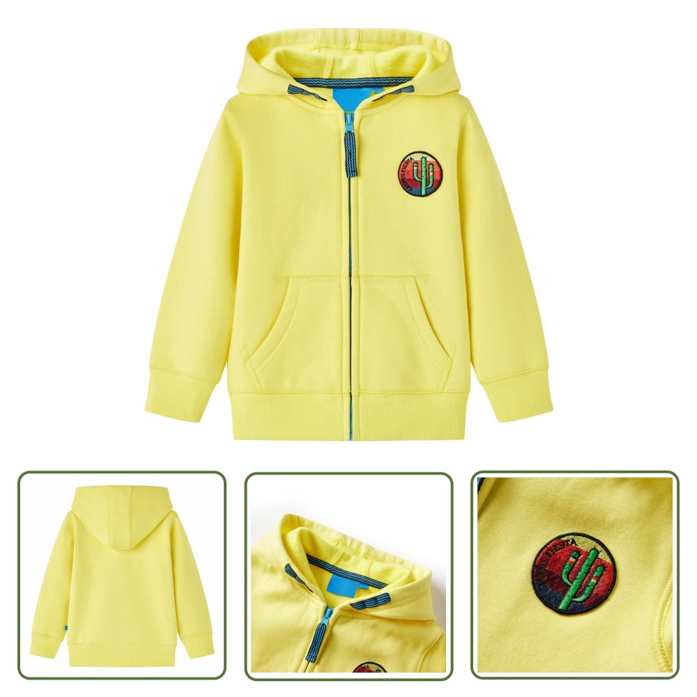 Bluza dziecięca z kapturem i zapięciem na zamek - jasnożółta - 140 - Bluza