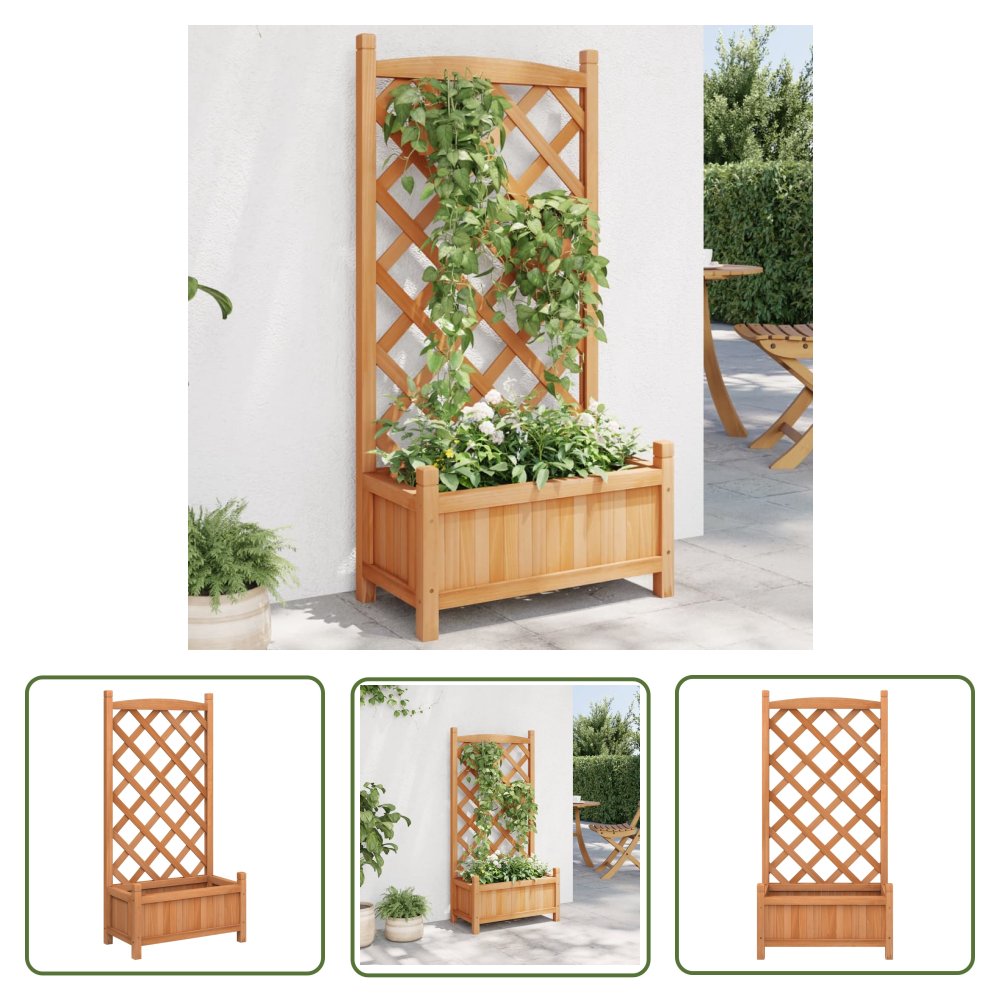 The Living Store Donica z trejażem - brązowa - lite drewno jodłowe - Skrzynia Na Rośliny