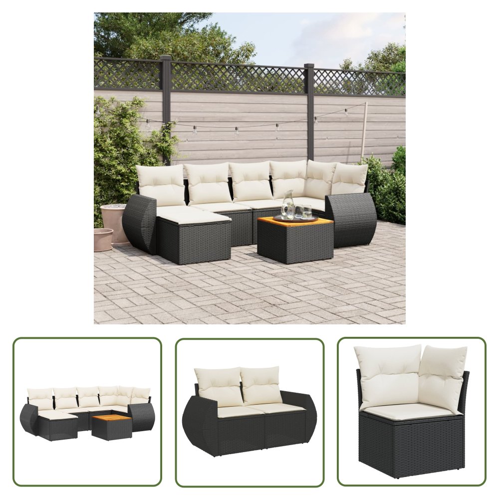 The Living Store 7-cz. zestaw wypoczynkowy do ogrodu - z poduszkami - czarny - Sofa Ogrodowa