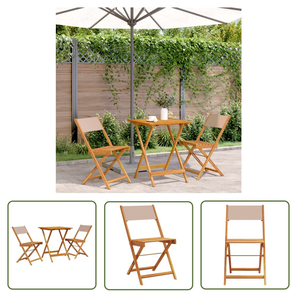 The Living Store 3-cz. zestaw mebli bistro - tkanina taupe i drewno - Zestaw Mebli Bistro