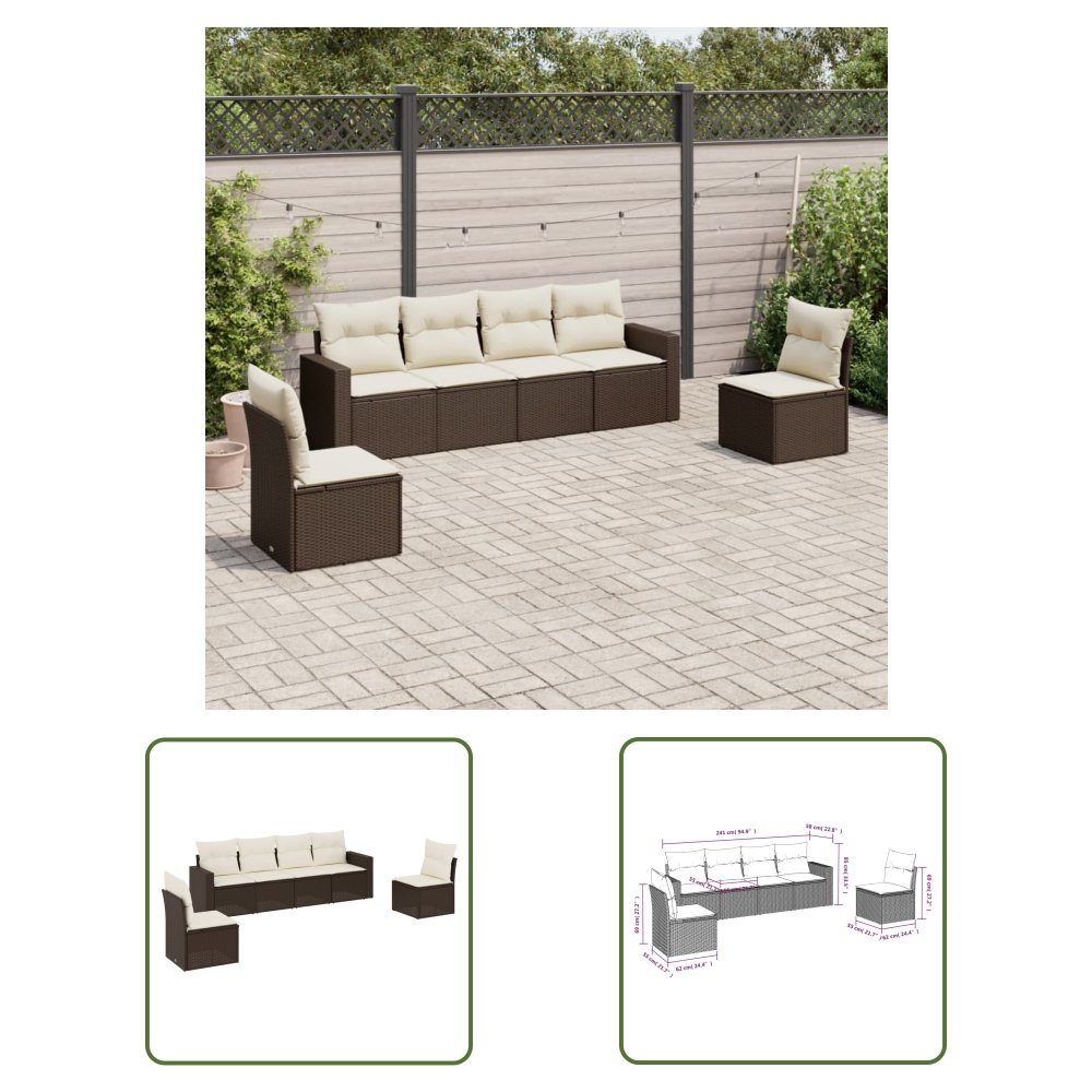 The Living Store 6-cz. zestaw wypoczynkowy do ogrodu - z poduszkami - brązowy - Sofa Ogrodowa