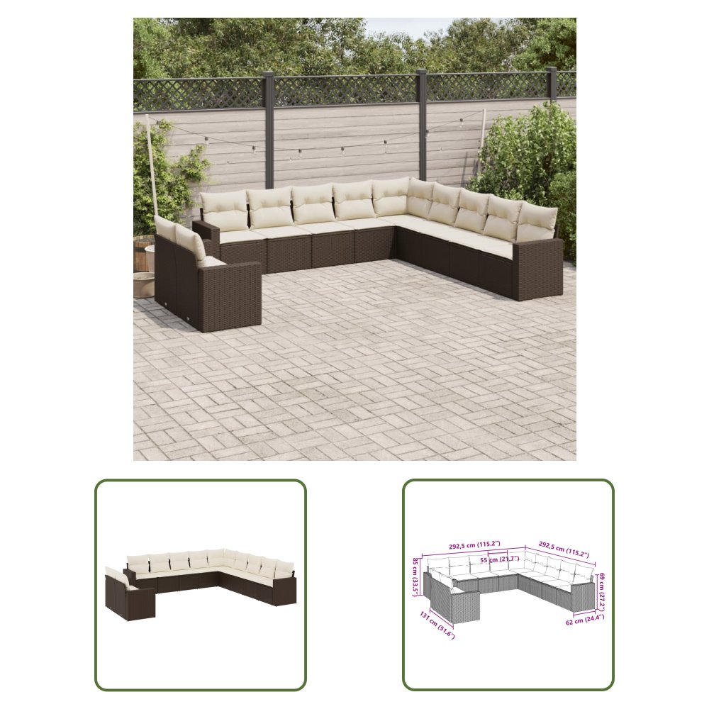 The Living Store 11-cz. zestaw mebli ogrodowych z poduszkami - brązowy - rattan PE - Sofa Ogrodowa