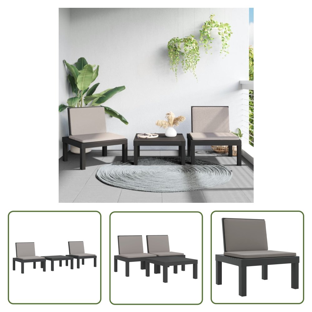 The Living Store 3-cz. zestaw wypoczynkowy do ogrodu - z poduszkami - antracyt - PP - Meble Ogrodow