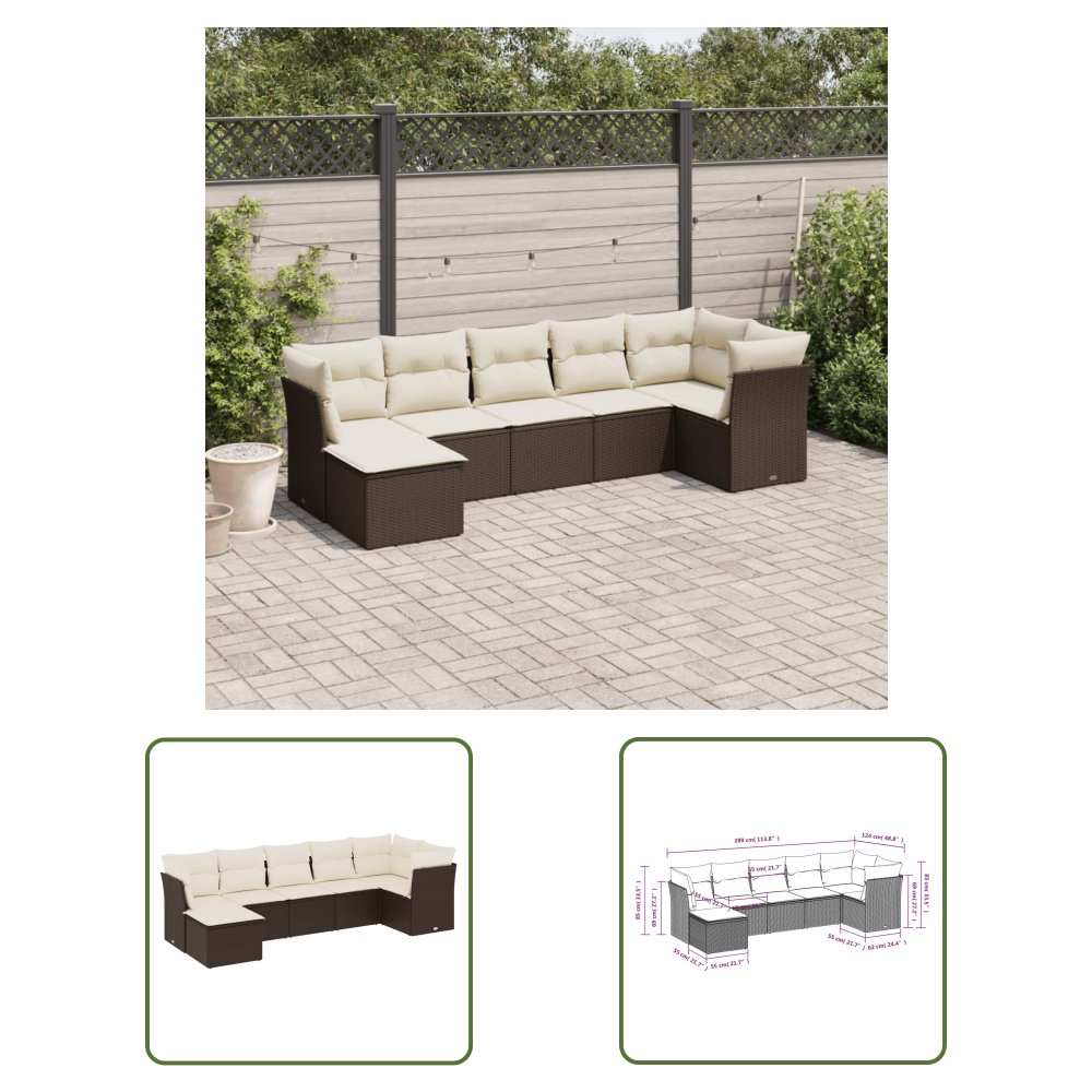 The Living Store 7-cz. zestaw wypoczynkowy do ogrodu - z poduszkami - brązowy - Sofa Ogrodowa