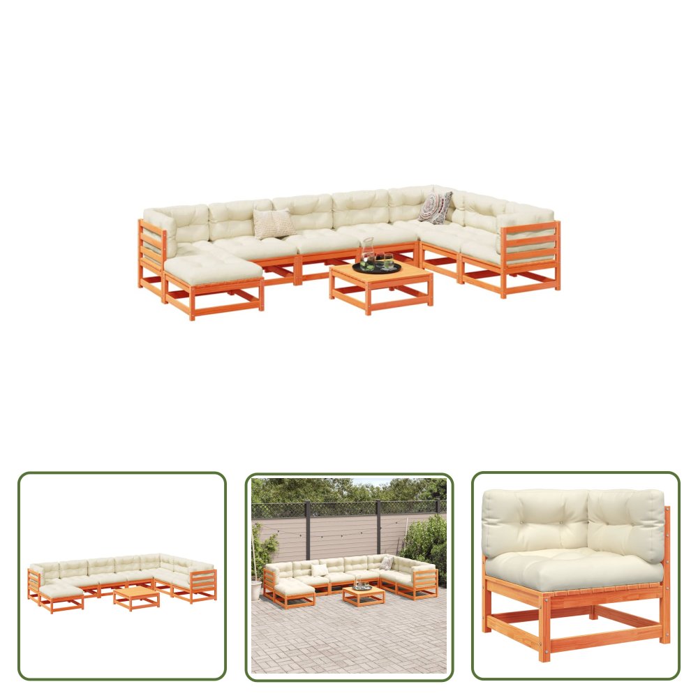 The Living Store 9-cz. zestaw wypoczynkowy do ogrodu - z poduszkami - woskowy brąz - Zestaw Wypoczynkowy Do Ogrodu