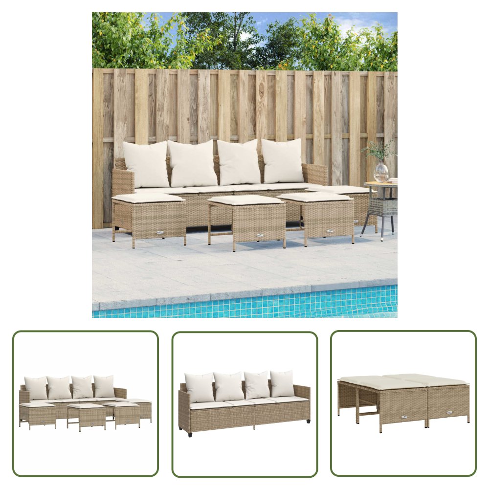 The Living Store 5-cz. zestaw mebli ogrodowych z poduszkami - beżowy - polirattan - Sofa Ogrodowa