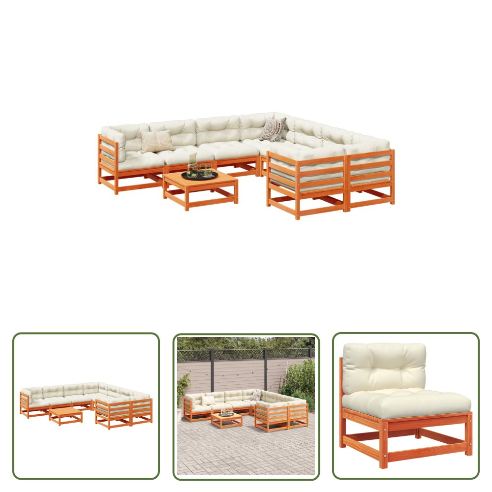 The Living Store 9-cz. zestaw wypoczynkowy do ogrodu - z poduszkami - woskowy brąz - Zestaw Wypoczynkowy Do Ogrodu