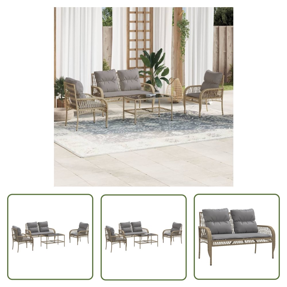 The Living Store 4-cz. zestaw mebli ogrodowych z poduszkami - beżowy - polirattan - Sofa Ogrodowa