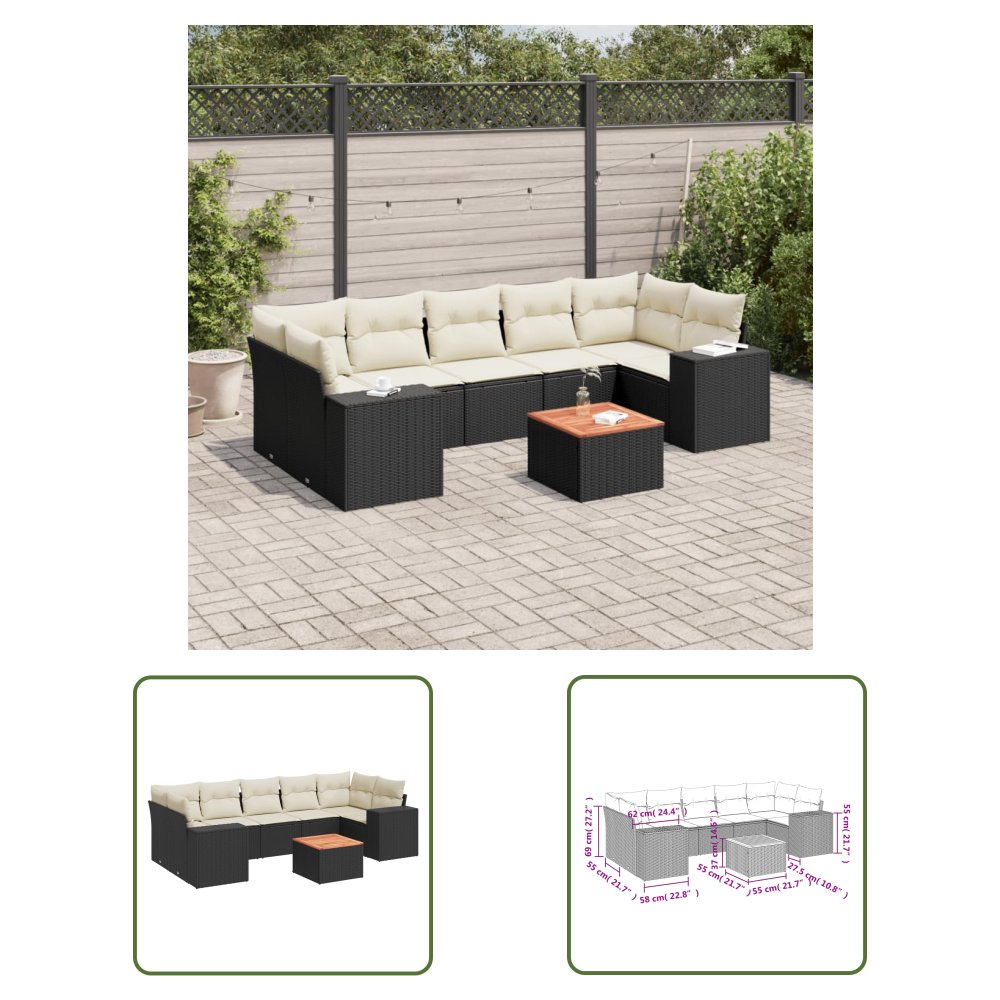 The Living Store 8-cz. zestaw wypoczynkowy do ogrodu - z poduszkami - czarny - Sofa Ogrodowa