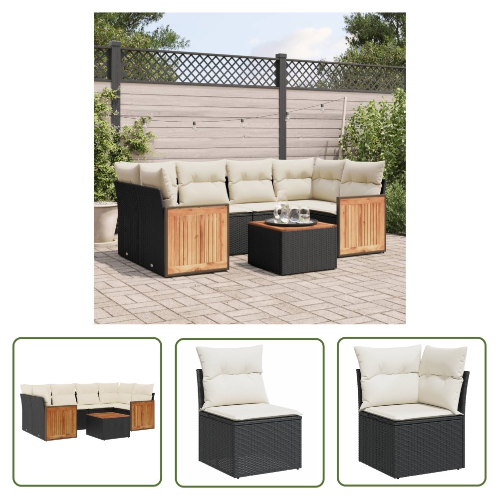 The Living Store 7-cz. zestaw wypoczynkowy do ogrodu - z poduszkami - czarny - Sofa Ogrodowa