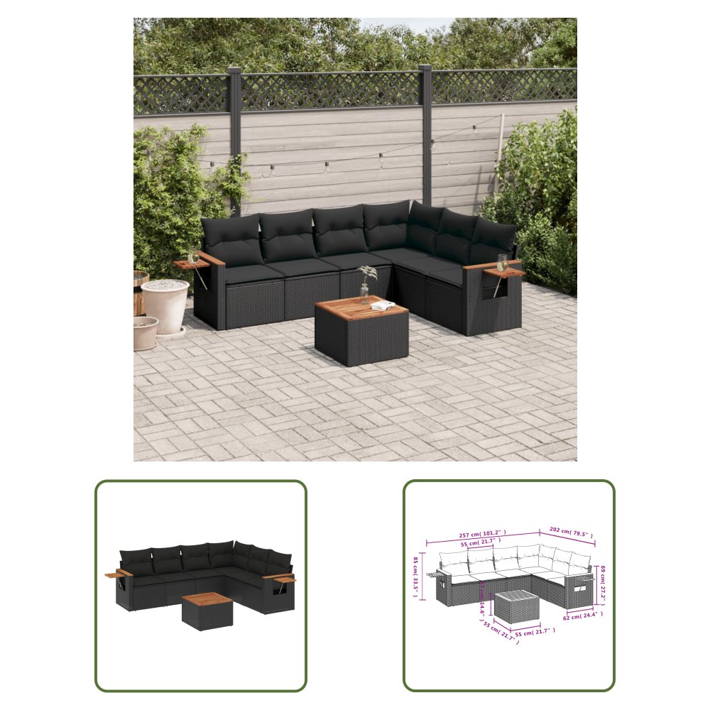 The Living Store 7-cz. zestaw wypoczynkowy do ogrodu - z poduszkami - czarny - Sofa Ogrodowa