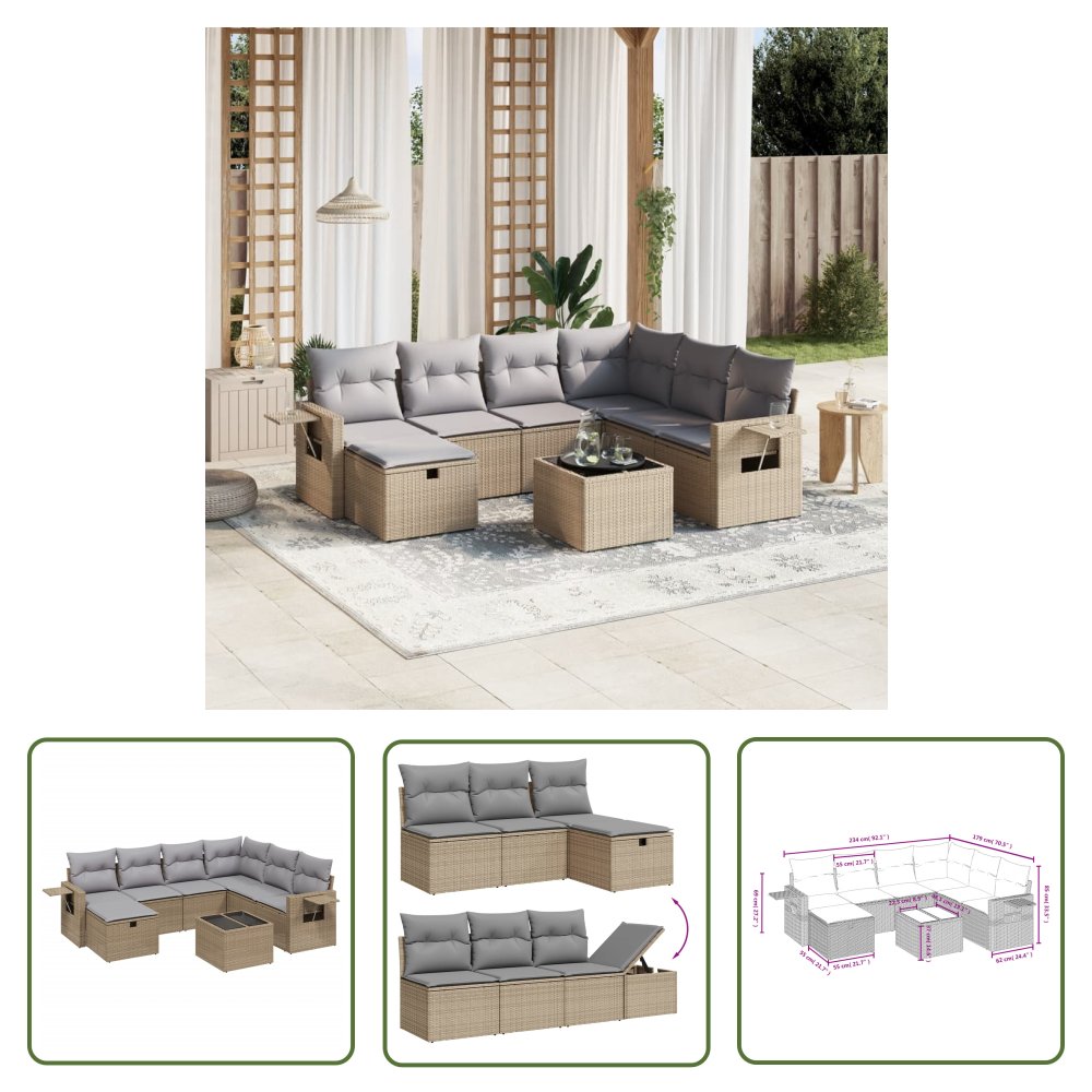 The Living Store 8-cz. zestaw mebli ogrodowych z poduszkami - mieszany beż - Sofa Ogrodowa