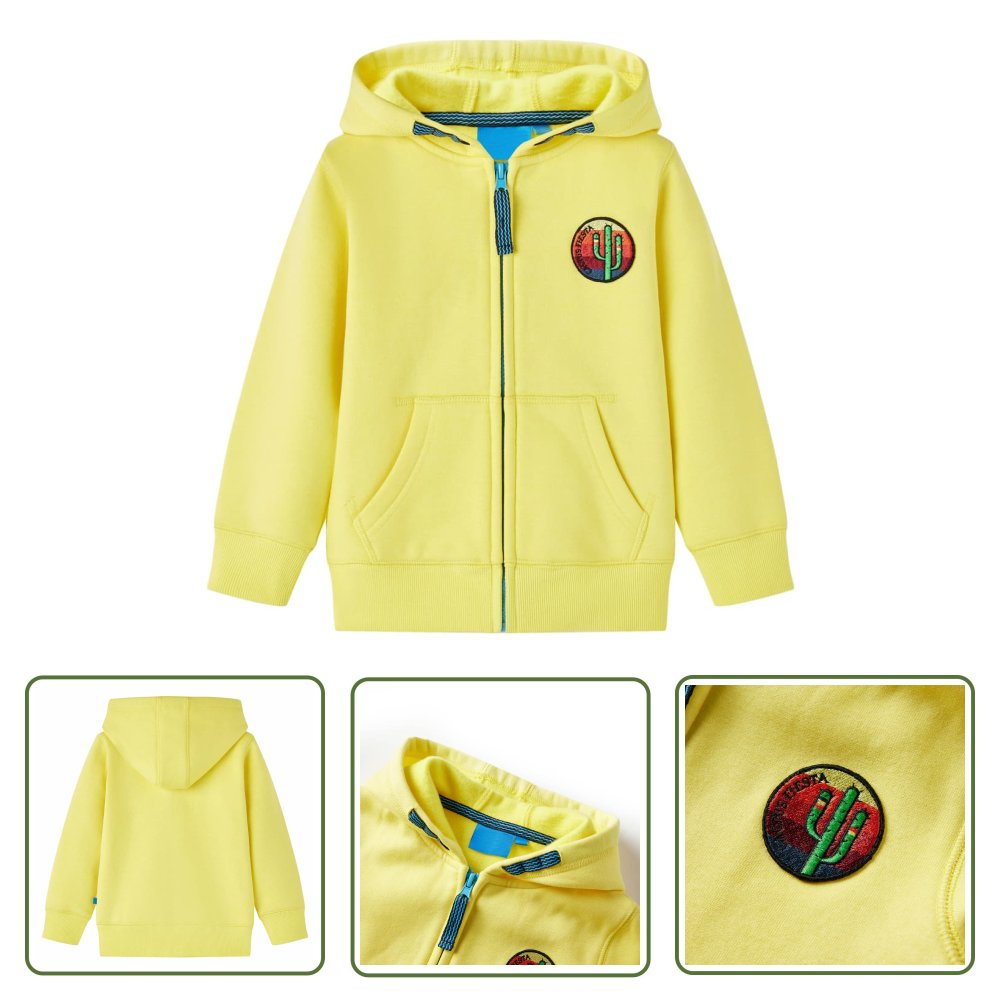 Bluza dziecięca z kapturem i zapięciem na zamek - jasnożółta - 128 - Bluza